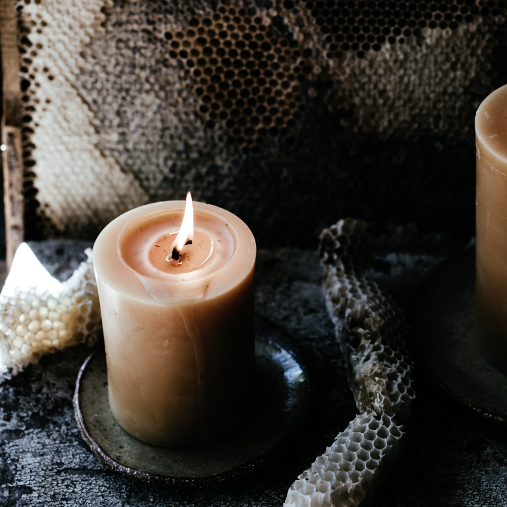 walkabout apiaries - ivy and vanda - small pillar candle - Milawa